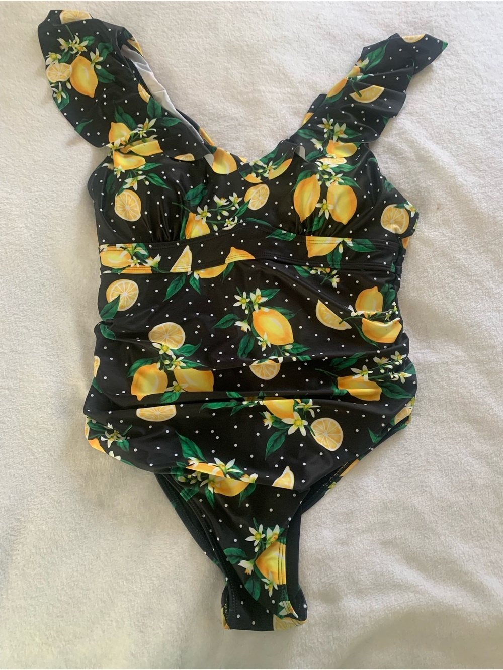 Daci Ruffled Vintage Retro Style Lemon Print Tummy Control Swimsuit Plus Size 16 - Picture 8 of 13